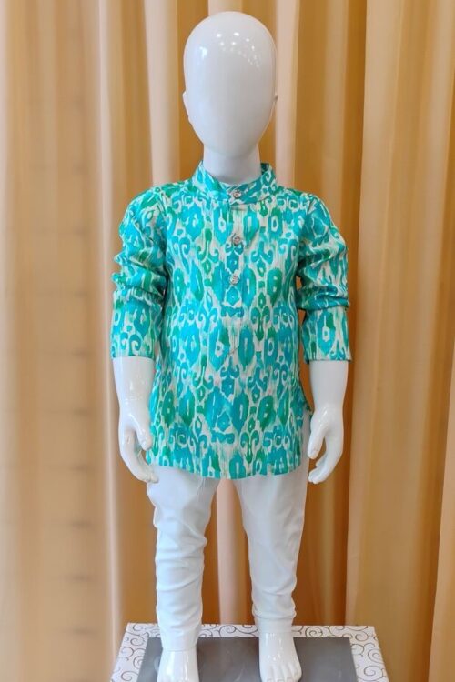 Aqua Ikat Kurta Pajama Set