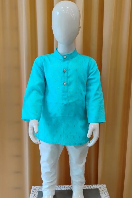 Aqua Blue Cotton Kurta Pajama Set
