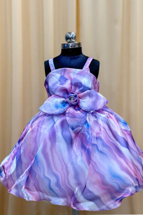 Multi-Shade Lavender And Pink Knee-Length Fancy Frock