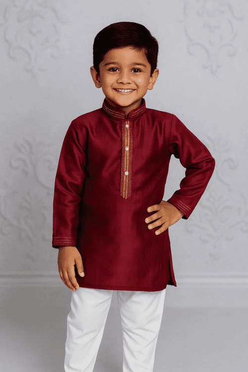 Traditional Maroon Kurta Pajama For Boys