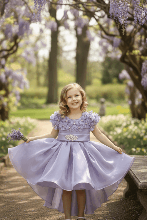 Premium Lavender High-Low Birthday Dress for Girls